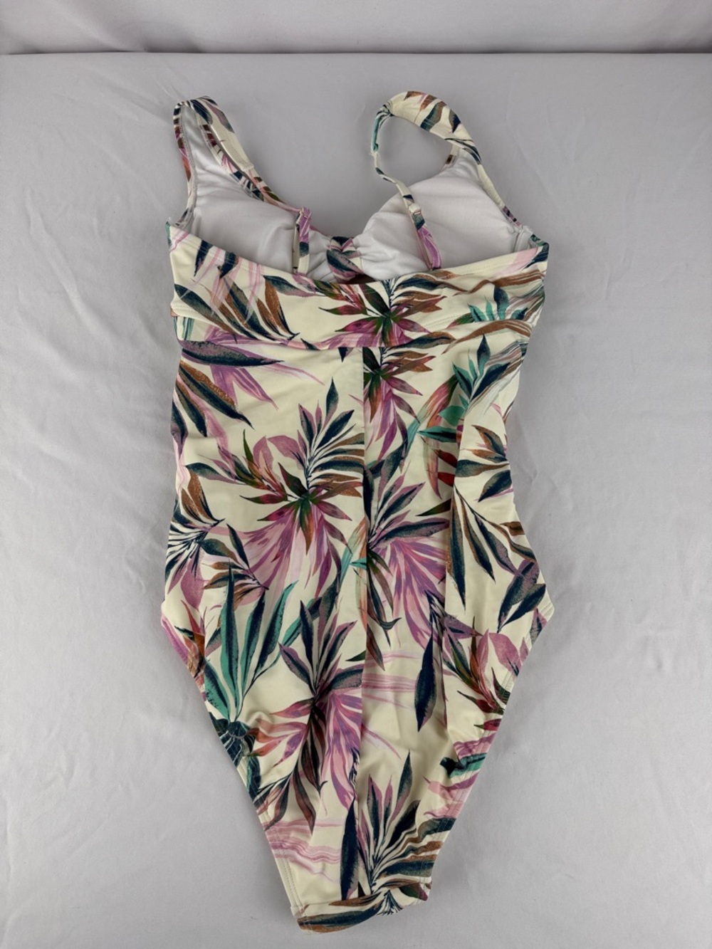 Shade & Shore Cream One-Piece Swimsuit with Pink & Teal Tropical Print - Picture 3 of 5